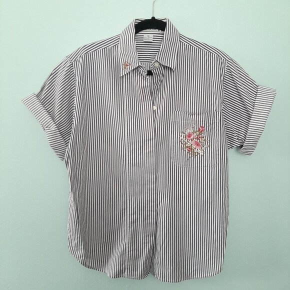 VTG Reed Hunter Stripe Cotton Embroidered Button Down Preppy Coastal Boho Camp M - Picture 1 of 6